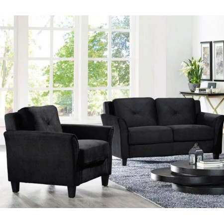Life Black : Bộ 2 Ghế Sofa Đôi và Ghế Đơn - Vải Microfiber Đen